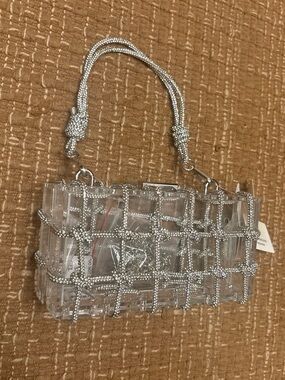 Windsor Clear Crystal Grid Mini Clutch with Silver Accents
